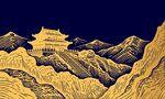 中國風(fēng)山脈道觀山水畫