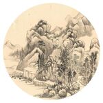新中式水墨山水圓形裝飾畫