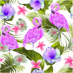 火烈鳥(niǎo)與花卉植物圖案數(shù)碼印花