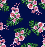 深藍(lán)色底粉色花卉圖案