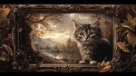 畫框中的萌貓與自然風(fēng)景