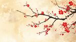 水墨紅梅圖