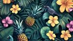 熱帶風情植物與鳥類插畫
