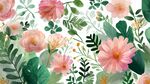 粉色花卉綠葉清新插畫