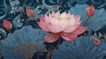 水墨風(fēng)盛開蓮花插畫