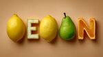 水果拼成的 LEMON 字樣