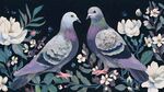 雙鴿棲花圖