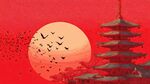 夕陽(yáng)古塔飛鳥(niǎo)中式美景