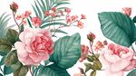 粉色花卉與綠葉插畫圖案