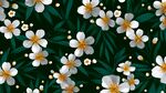 綠葉白花清新花卉圖案