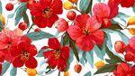 紅色花卉與果實(shí)水彩圖案