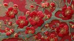 中式刺繡紅梅圖案紋理