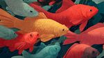 多彩金魚群游于水下世界