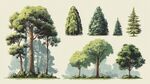 多樣樹木插畫展示