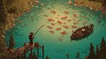 橋上獨(dú)釣者與滿池游魚