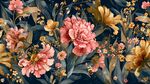 深藍(lán)色底上的絢麗花卉圖案