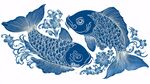 青花瓷雙魚圖案裝飾畫