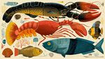 海洋生物插畫 多彩魚蝦蟹