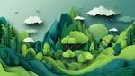 紙藝風夢幻綠色山林景觀