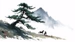 山間松下馬背旅人圖