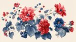 紅藍(lán)花卉水彩插畫圖案