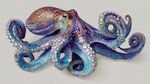 夢(mèng)幻絢麗的彩色章魚雕塑