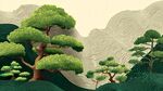 山林翠松風(fēng)景圖