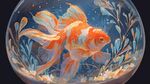 夢幻金魚在玻璃魚缸中游弋