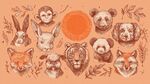手繪動物頭像與自然元素