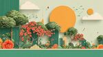 春日立體花園景觀插畫
