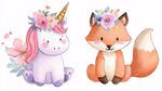 獨(dú)角獸與狐貍的花卉裝扮