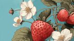 草莓花朵與果實(shí)插畫