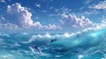 夢幻海洋上的海豚躍浪圖景
