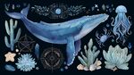 夢幻海洋生物與植物插畫