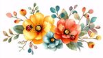 水彩花卉組合 瓢蟲點綴