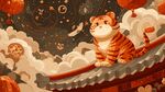 屋頂萌虎迎祥瑞夜空景象