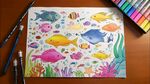 手繪多彩海底世界畫(huà)作