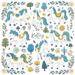 可愛卡通小馬插畫圖案印花