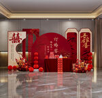中式婚禮迎賓區(qū)喜慶布置