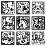 傳統(tǒng)生肖馬主題剪紙圖案
