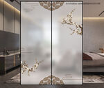 中式花鳥玻璃隔斷打印圖