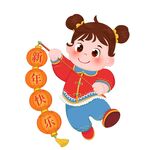 春節(jié)過年拿燈籠新年快樂小女孩