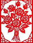 紅色剪紙風(fēng)玫瑰花束圖案