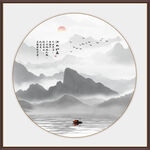 圓形水墨山水畫