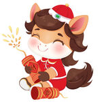 春節(jié)吉祥物小馬駒拿鞭炮煙花插畫