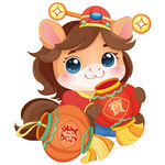 春節(jié)小馬駒拿燈籠招財(cái)進(jìn)寶插畫