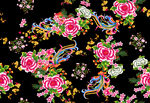 黑色底花卉多彩圖案