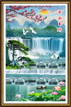 流水生財瀑布玄關(guān)山水畫