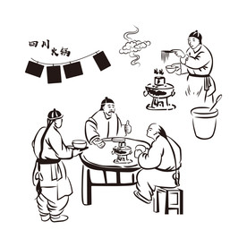 AI火锅墙贴硅藻泥插画矢量图