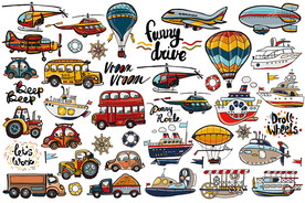 矢量卡通交通工具墙贴